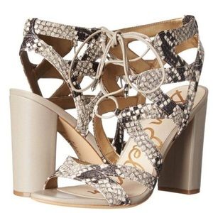 Sam Edelman Yardley Snakeskin lace up sandal heels